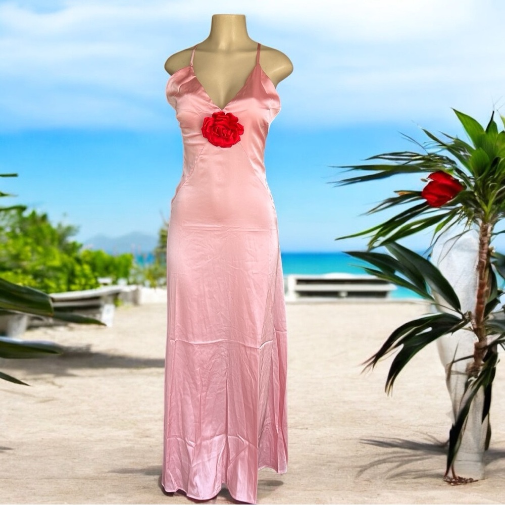 Dress Day Satin Maxi dress with Rosette NWT